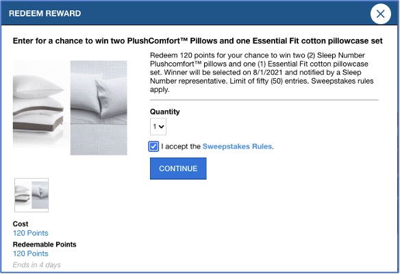 sleep number reward pillows