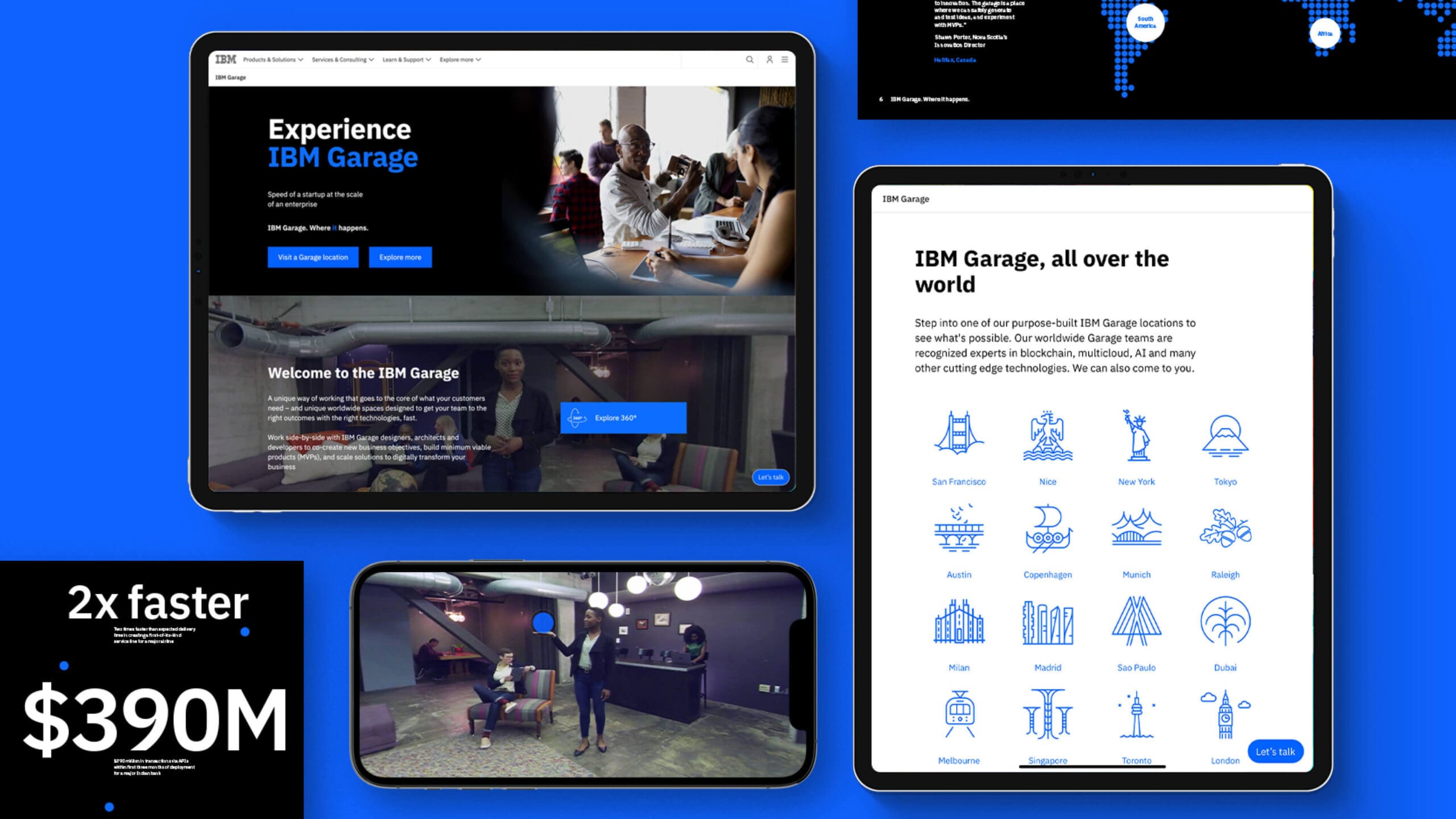 screens showing in an ad for IBM garage