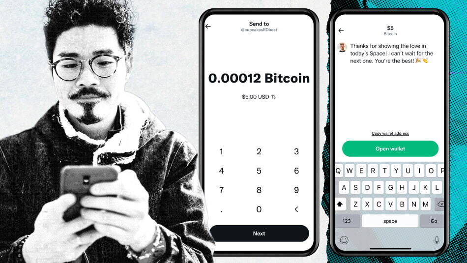 twitter add showing person paying with bitcoin on twitter